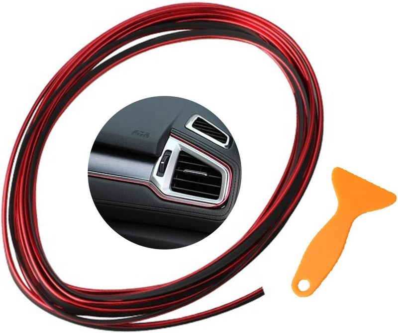 Jitrendo 33 Ft Car Interior Moulding Trim Strips Universal Auto Gap Fillers Including Installing Tool Car Electroplating Decoration Styling Door Dashboard Flexible Strip (Red) - Image 1